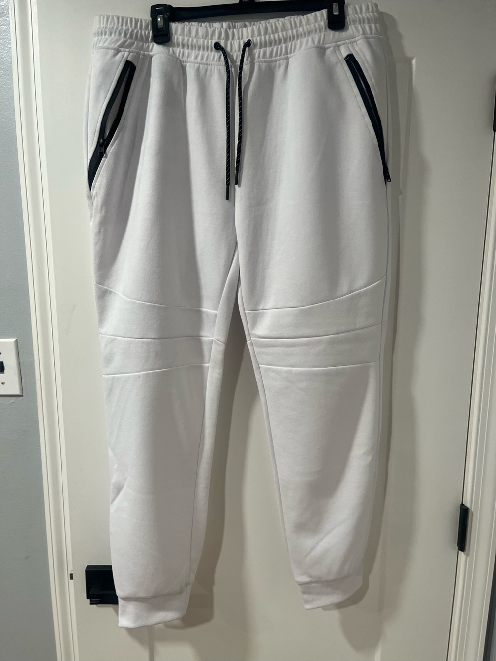 SouthPole White Jogger Pants with Black Zipper Trim